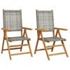 vidaXL Sillas plegables 2 uds madera maciza de acacia rat&aacute;n PE gris