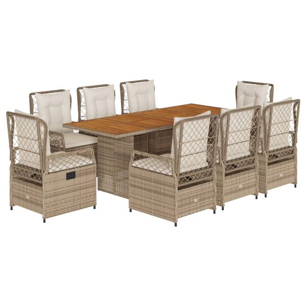 vidaXL Set comedor de jard&iacute;n 9 pzas con cojines rat&aacute;n sint&eacute;tico beige