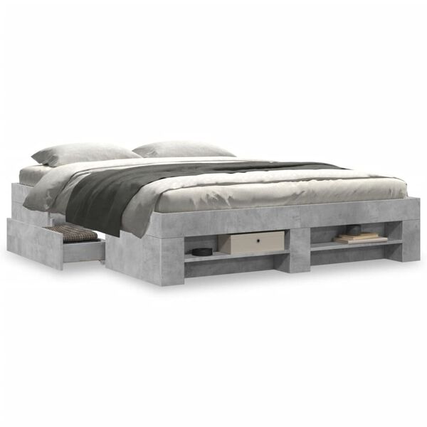 vidaXL Estructura de cama madera de ingenier&iacute;a gris hormig&oacute;n 150x200cm
