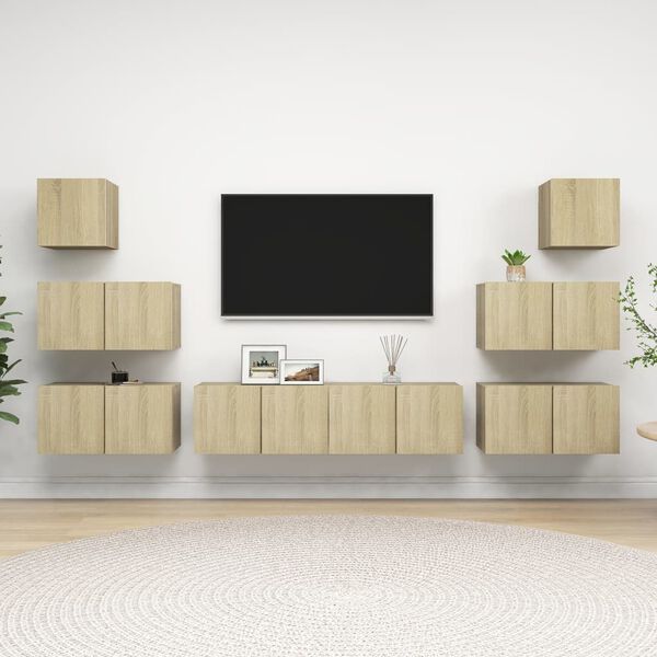 vidaXL Set de muebles sal&oacute;n TV 8 pzas madera ingenier&iacute;a roble Sonoma