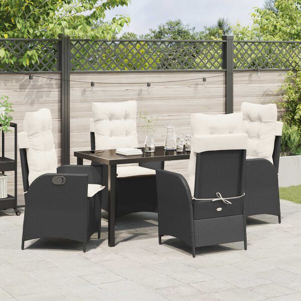 vidaXL Conjunto de Comedor de Jard&iacute;n 5 pcs Negro rat&aacute;n sint&eacute;tico