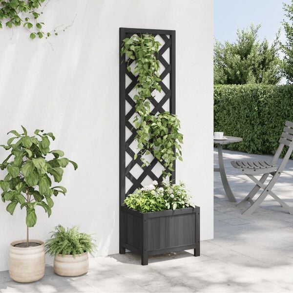 vidaXL Jardinera con enrejado madera maciza de abeto negro