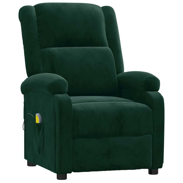 vidaXL Sill&oacute;n de masaje de terciopelo verde oscuro