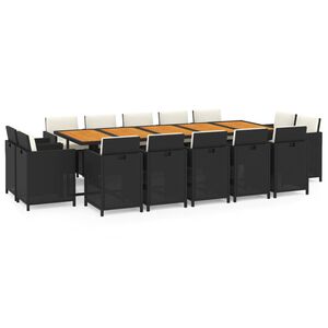 vidaXL Set comedor jard&iacute;n 15 pzas y cojines rat&aacute;n sint&eacute;tico negro