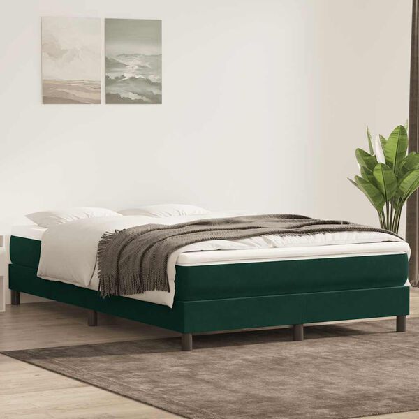 vidaXL Cama box spring con colch&oacute;n terciopelo verde oscuro 160x220 cm