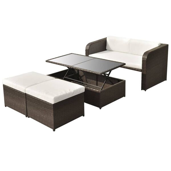 vidaXL Set muebles de jardín 4 piezas y cojines ratán sintético marrón