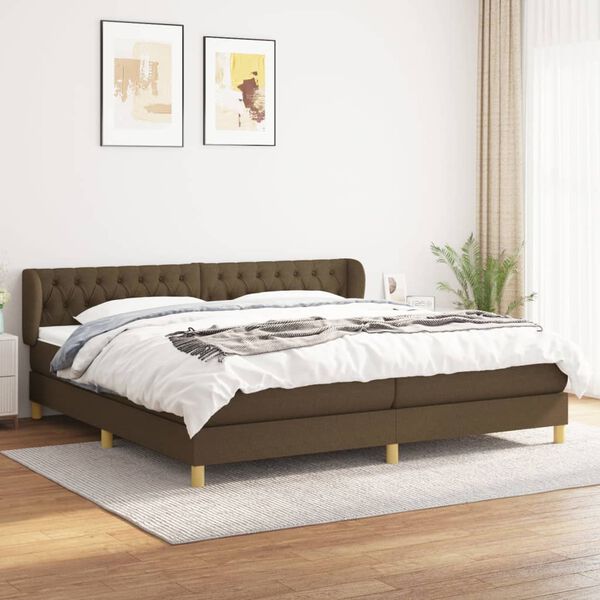 vidaXL Cama box spring con colch&oacute;n tela marr&oacute;n oscuro 200x200 cm