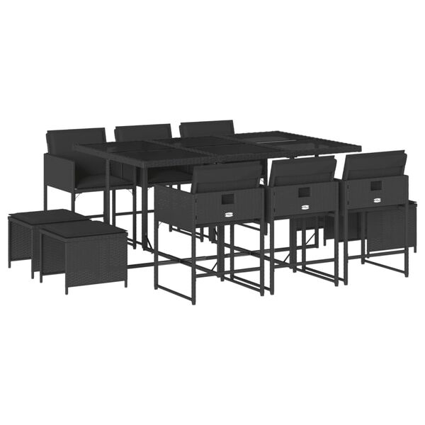 vidaXL Set de comedor jard&iacute;n 11 pzas con cojines rat&aacute;n sint&eacute;tico negro