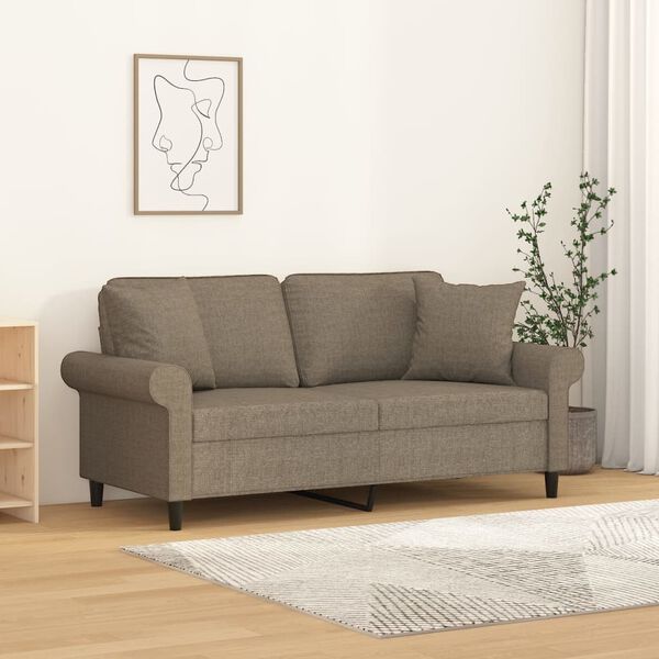 vidaXL Sof&aacute; de 2 plazas con almohadas y cojines tela gris taupe 140 cm