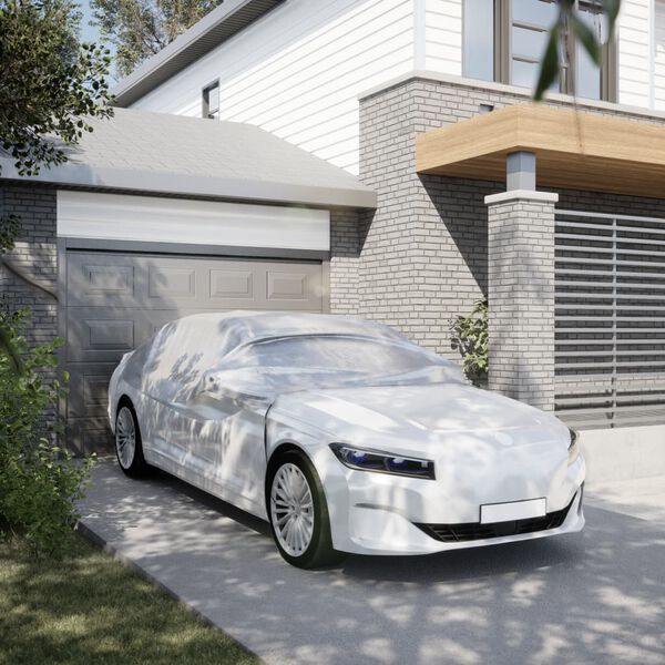 vidaXL Funda para coche con ganchos media plateado L