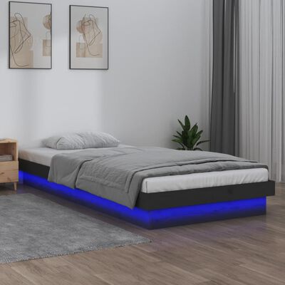 vidaXL Estructura cama con LED individual madera maciza gris 75x190 cm