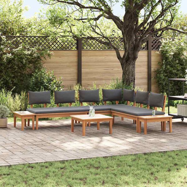 vidaXL Conjunto de Bancos de Jardín con cojín 3 pcs Marrón y gris
