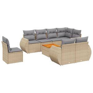 vidaXL Set de sof&aacute;s de jard&iacute;n 9 pzas con cojines rat&aacute;n sint&eacute;tico beige