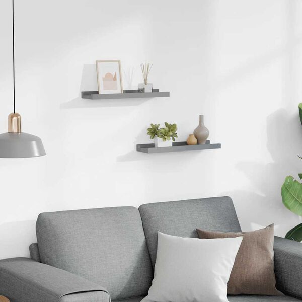 vidaXL Repisa para marcos de fotos 2 uds MDF gris 40x9x3 cm