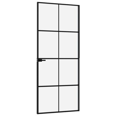 vidaXL Puerta de interior vidrio templado y aluminio negro 83x201,5 cm