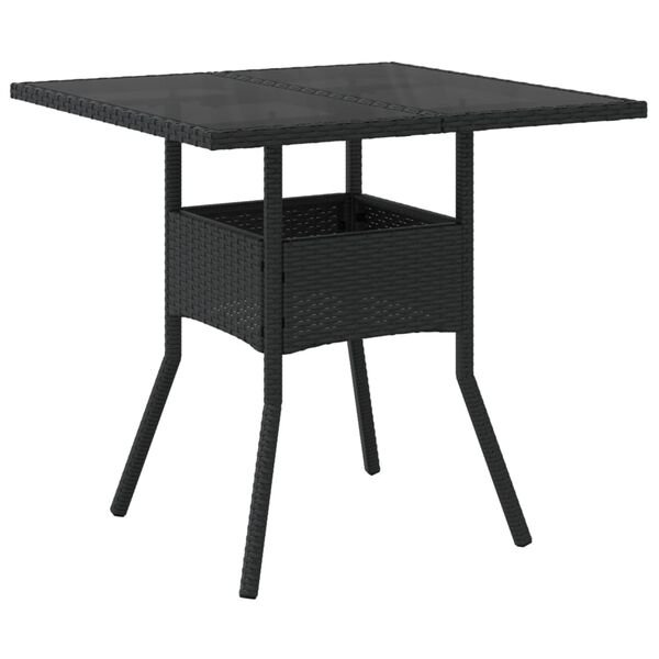 vidaXL Mesa de jard&iacute;n superficie de vidrio rat&aacute;n PE negro 80x80x75 cm