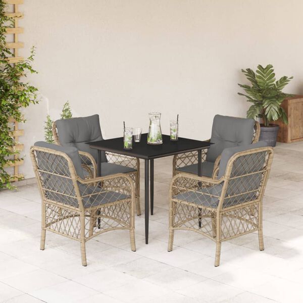 vidaXL Set comedor de jard&iacute;n 5 pzas con cojines rat&aacute;n sint&eacute;tico beige