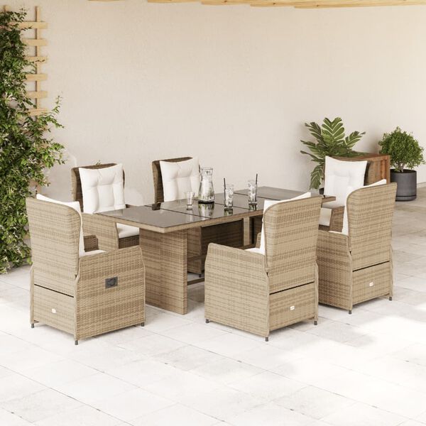 vidaXL Set comedor de jard&iacute;n 7 pzas con cojines rat&aacute;n sint&eacute;tico beige