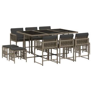 vidaXL Set de comedor de jard&iacute;n 11 pzas y cojines rat&aacute;n sint&eacute;tico gris