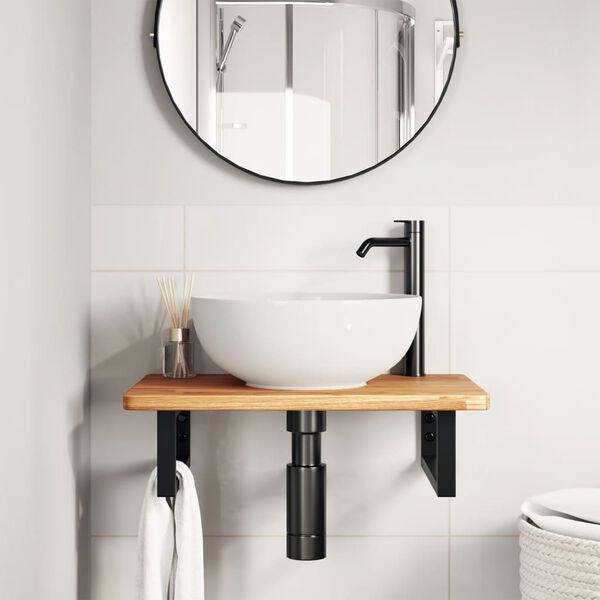 vidaXL Estante de lavabo de pared de acero y madera maciza de roble