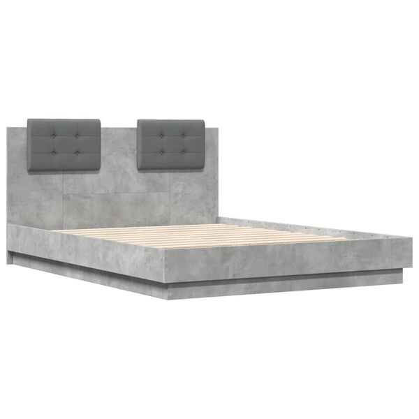 vidaXL Estructura cama con cabecero luces LED gris hormig&oacute;n 120x190 cm