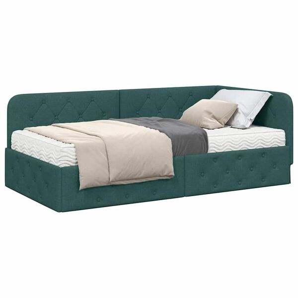 vidaXL Estructura de cama en esquina Verde oscuro 100 x 200 cm tela