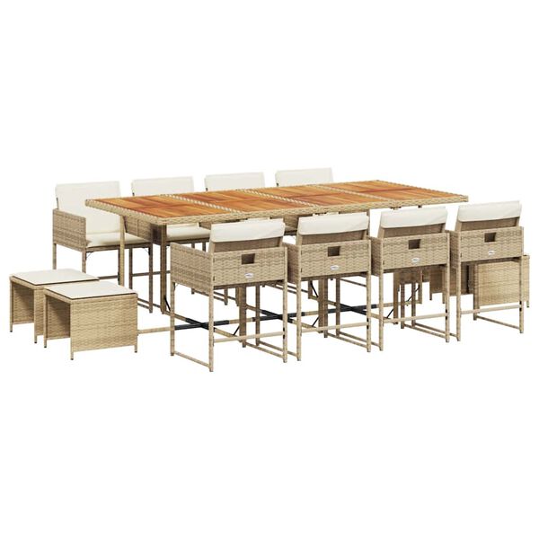 vidaXL Set comedor de jard&iacute;n con cojines 13 pzas rat&aacute;n sint&eacute;tico beige