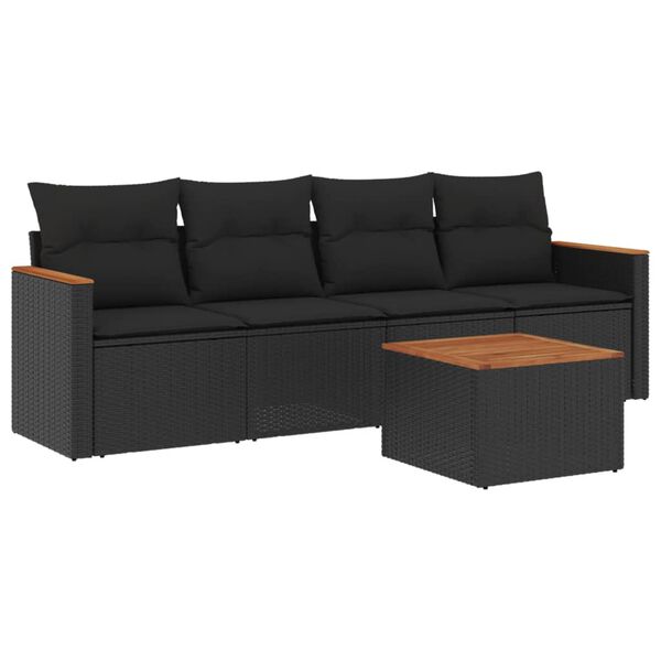 vidaXL Set de muebles de jard&iacute;n 5 pzas y cojines rat&aacute;n sint&eacute;tico negro