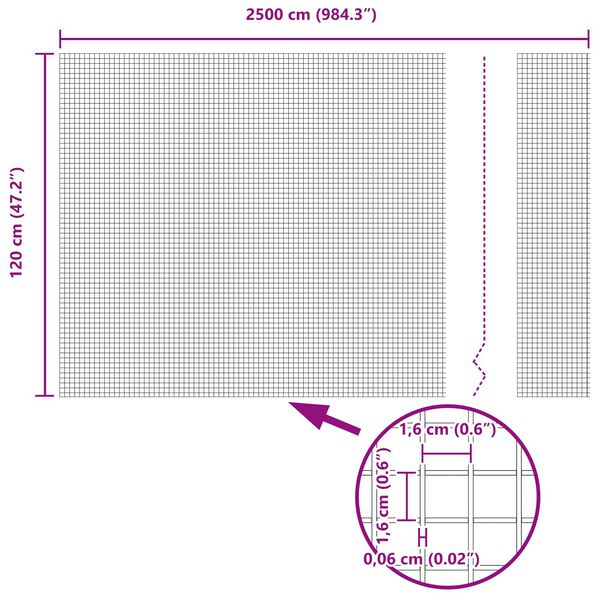 vidaXL Cerca de Alambre Soldado Plateado 1.2 x 25 m Acero