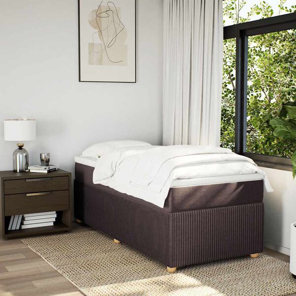 vidaXL Cama box spring con colch&oacute;n tela marr&oacute;n oscuro 90x200 cm