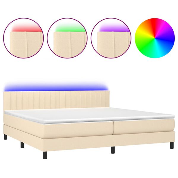 vidaXL Cama box spring colch&oacute;n y luces LED tela crema 200x200 cm