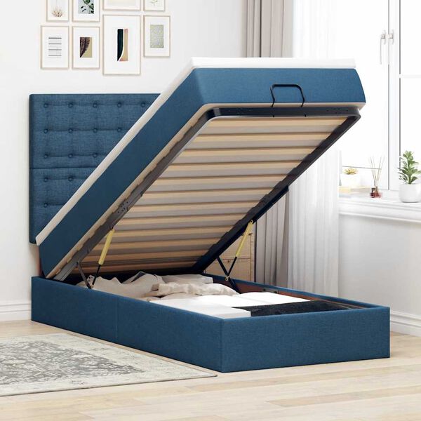 vidaXL Cama otomana con colch&oacute;n tela azul 100x200 cm
