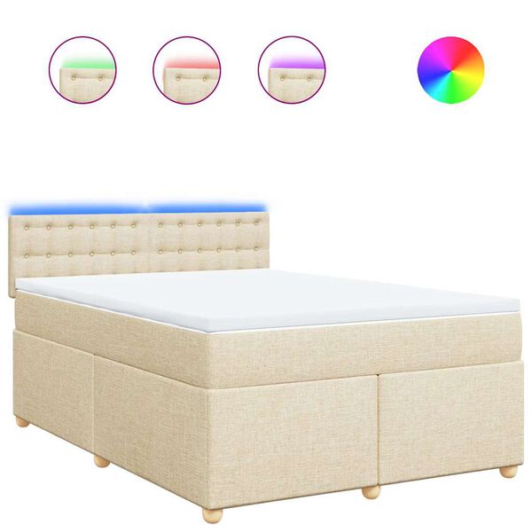 vidaXL Cama box spring con colch&oacute;n tela color crema 140x190 cm