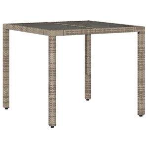 vidaXL Mesa de jard&iacute;n superficie de vidrio rat&aacute;n PE gris 90x90x75 cm