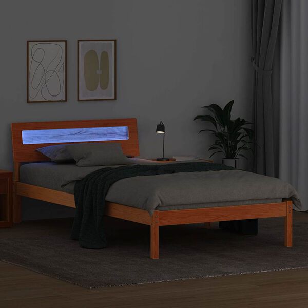 vidaXL Estructura de cama con cabecera Marr&oacute;n cera 75 x 190 cm