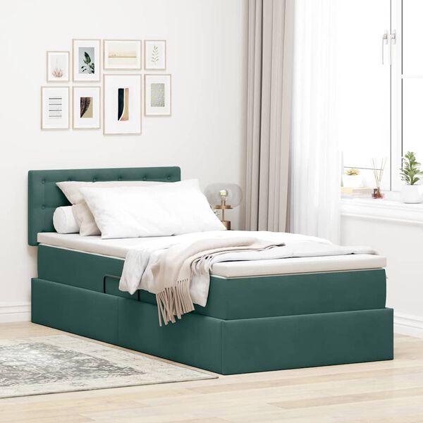 vidaXL Cama con almacenamiento Verde oscuro 90 x 190 cm Terciopelo
