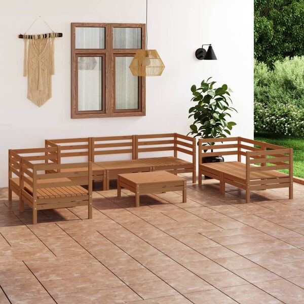 vidaXL Juego muebles de jard&iacute;n 8 pzas madera maciza pino marr&oacute;n miel
