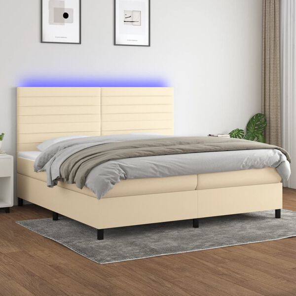 vidaXL Cama box spring colch&oacute;n y luces LED tela crema 200x200 cm