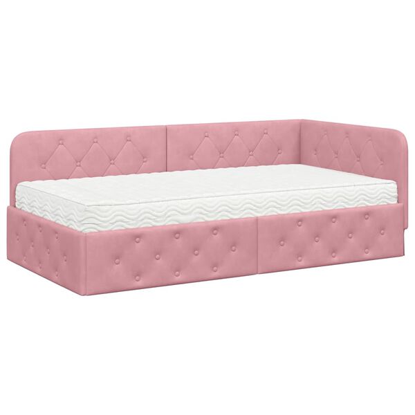 vidaXL Estructura de cama en esquina Rosa 90 x 190 cm Terciopelo