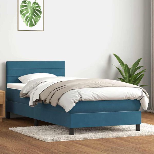 vidaXL Cama box spring con colch&oacute;n terciopelo azul oscuro 100x210 cm