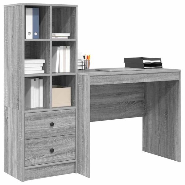vidaXL Escritorio con caj&oacute;n 2 pcs Gris Sonoma