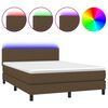 vidaXL Cama box spring con colch&oacute;n LED tela marr&oacute;n oscuro 140x190 cm