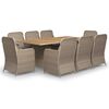 vidaXL Juego de comedor para jard&iacute;n 9 piezas rat&aacute;n sint&eacute;tico marr&oacute;n