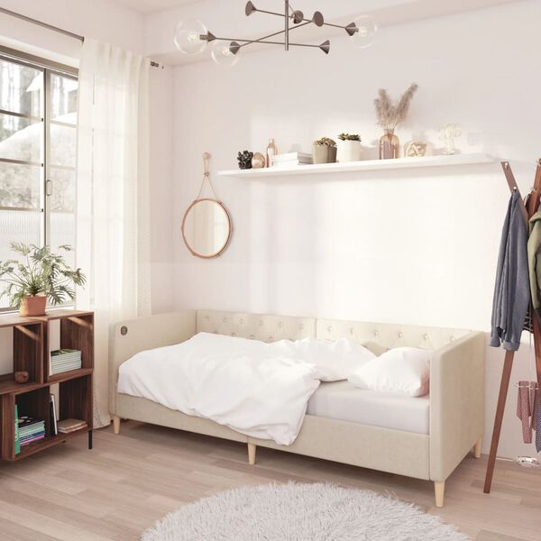 vidaXL Sof&aacute; cama con colch&oacute;n USB de tela crema 90x200 cm