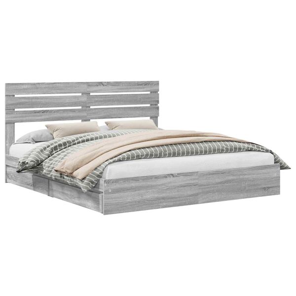 vidaXL Cama con almacenamiento con cabecera Gris Sonoma 200 x 200 cm