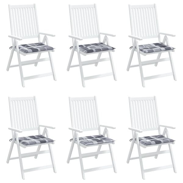 vidaXL Cojines de silla de jardín 6 uds tela a cuadros gris 50x50x4 cm