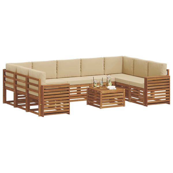 vidaXL Juegos de sof&aacute;s 10 pcs Natural y Beige Madera de Acacia S&oacute;lida