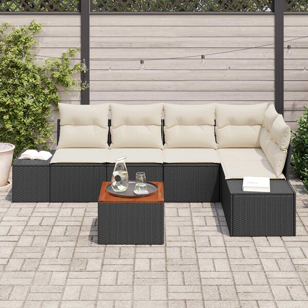 vidaXL Conjunto de sof&aacute;s de jard&iacute;n 6 pcs Negro y crema rat&aacute;n sint&eacute;tico