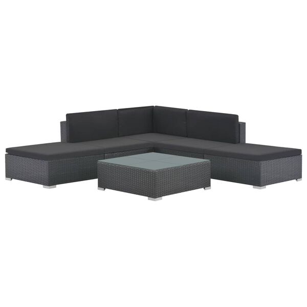 vidaXL Set muebles de jard&iacute;n 6 piezas y cojines rat&aacute;n sint&eacute;tico negro