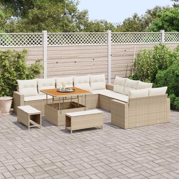 vidaXL Conjunto de sof&aacute; de jard&iacute;n con coj&iacute;n 13 pcs beige y crema
